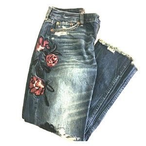 A&F Raw Hem Embroided Girlfriend Jeans